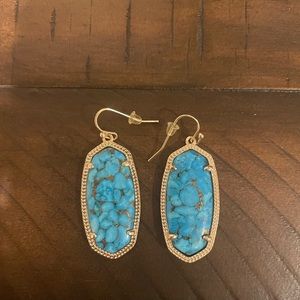 KENDRA SCOTT GOLD ELLE DROP EARRINGS BRONZE VEINED TURQUOISE